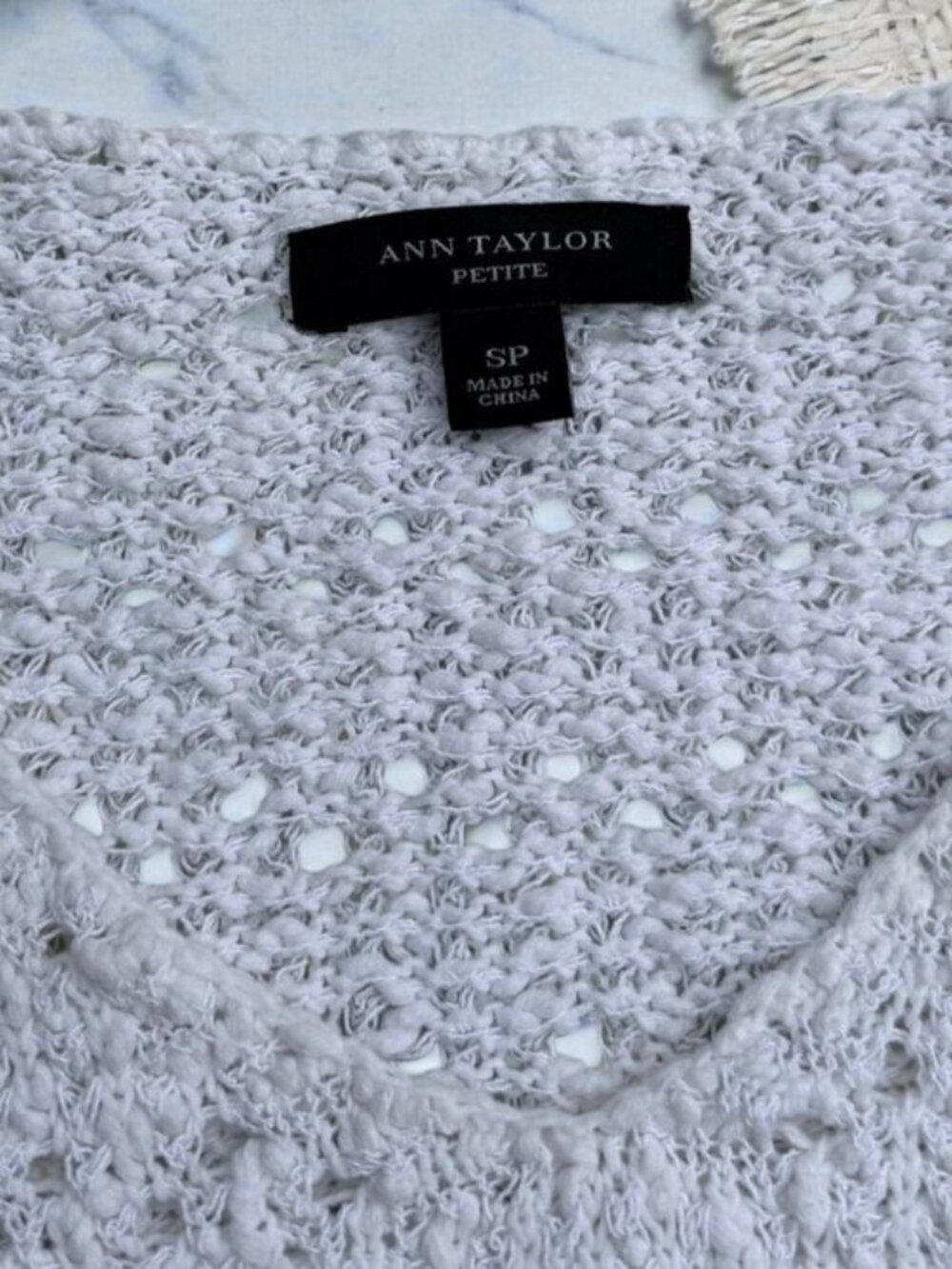 Ann Taylor White Open Knit Crochet Sweater Top Size Small Petite Cotton Blend - Picture 4 of 8